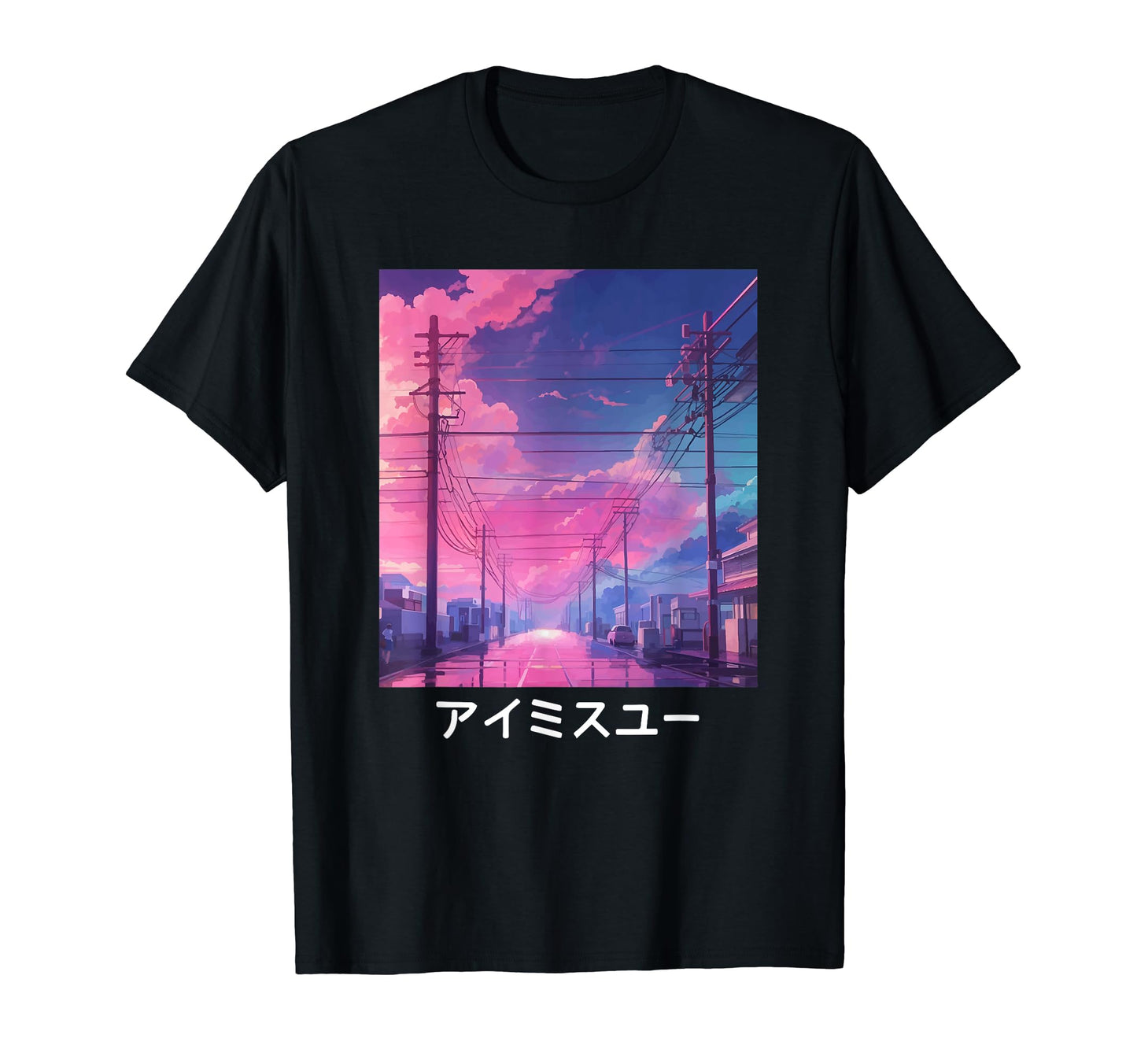 Aesthetic Powerlines Anime Streets T-Shirt - Unique Graphic Unisex - T-Shirt, Sweatshirt, Hoodie