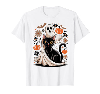Boho Halloween Cat Ghost Spooky Mama T-Shirt - Casual Everyday Wear Unisex - T-Shirt, Sweatshirt, Hoodie