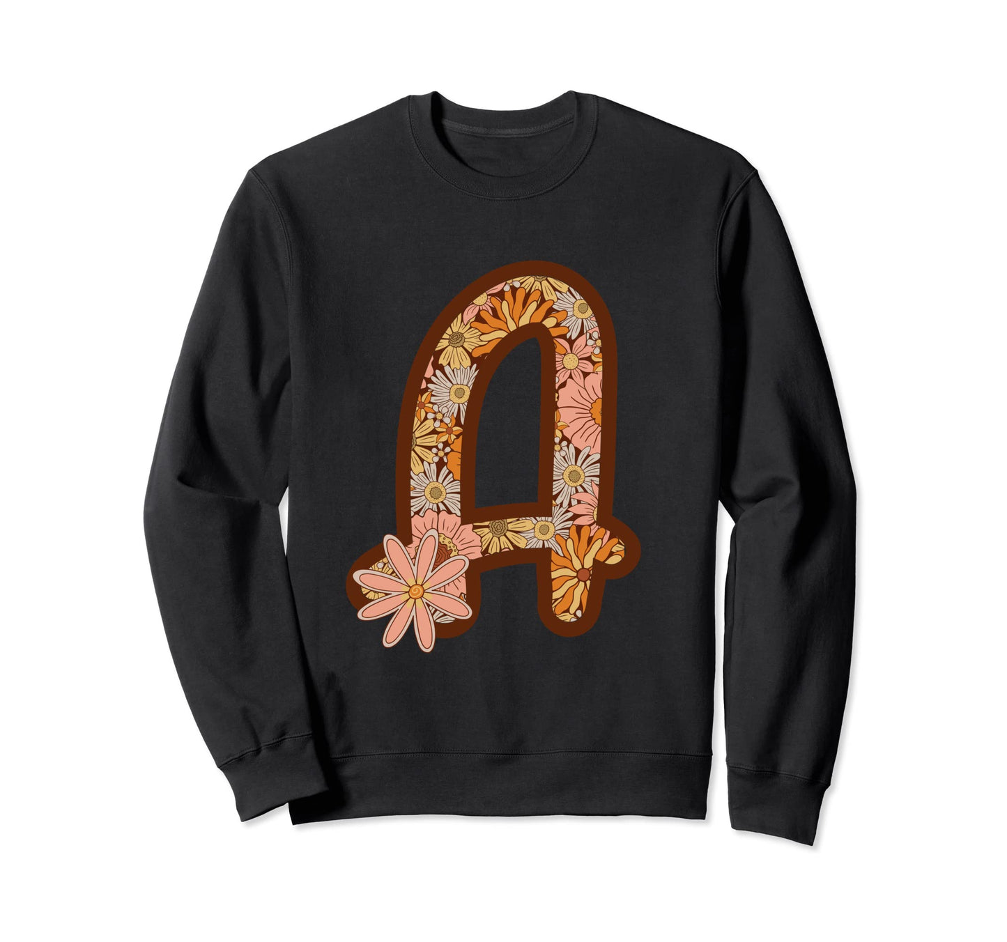 Boho Groovy Floral Letter Initial Sweatshirt - Custom Art Print Unisex - T-Shirt, Sweatshirt, Hoodie