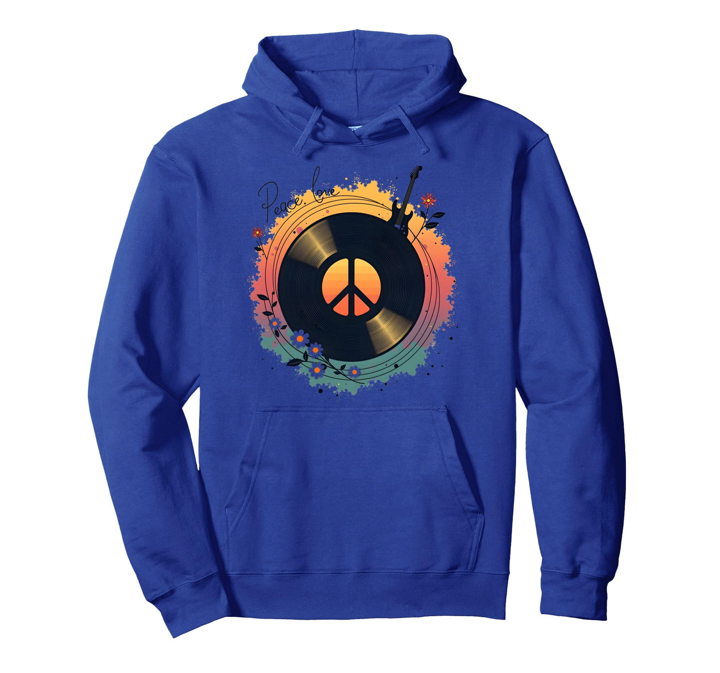 Peace Love Rock N Roll Boho Hippie Vinyl Art Hoodie - Graphic Print Unisex - T-Shirt, Sweatshirt, Hoodie