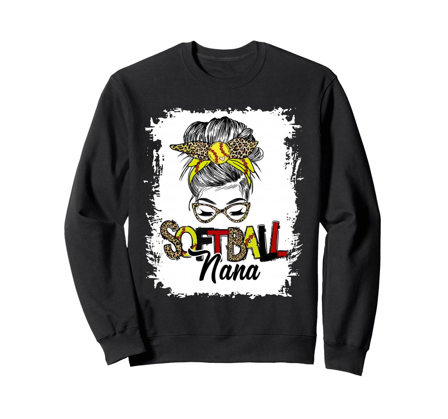 Softball Nana Life Leopard Messy Bun Sweatshirt - Aesthetic Graphic Unisex - T-Shirt, Sweatshirt, Hoodie