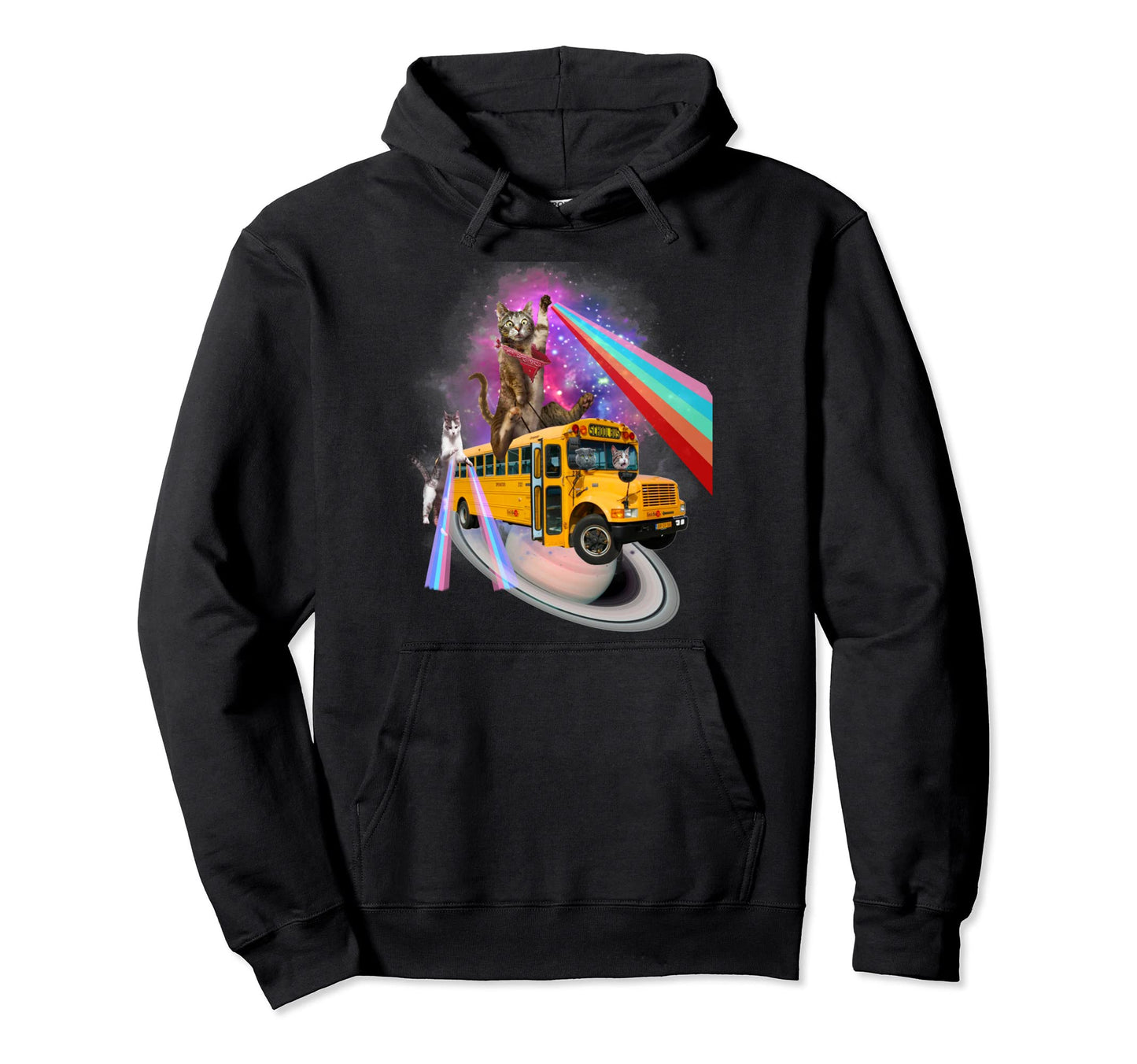 Awesome Back To School Cat Bus Rainbow Hoodie - Unique Graphic Men Women - T-Shirt, Sweatshirt, Hoodie