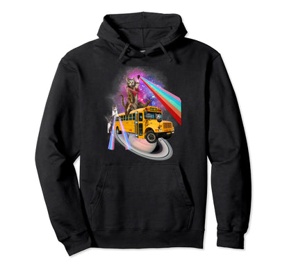 Awesome Back To School Cat Bus Rainbow Hoodie - Unique Graphic Men Women - T-Shirt, Sweatshirt, Hoodie