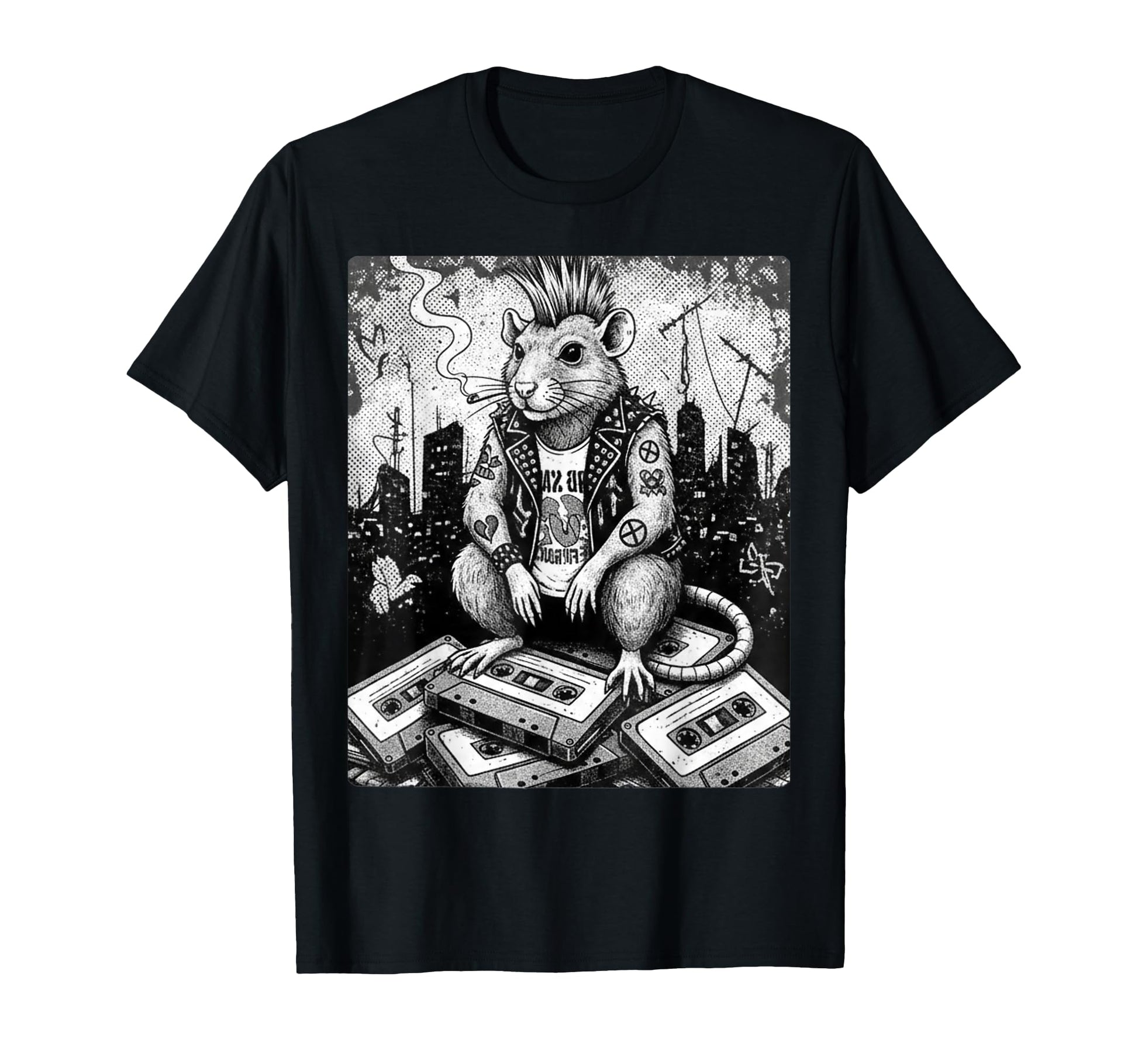 Grunge Rock Smoking Punk Rat Tattoos T-Shirt - Unique Graphic for Adults - T-Shirt, Sweatshirt, Hoodie