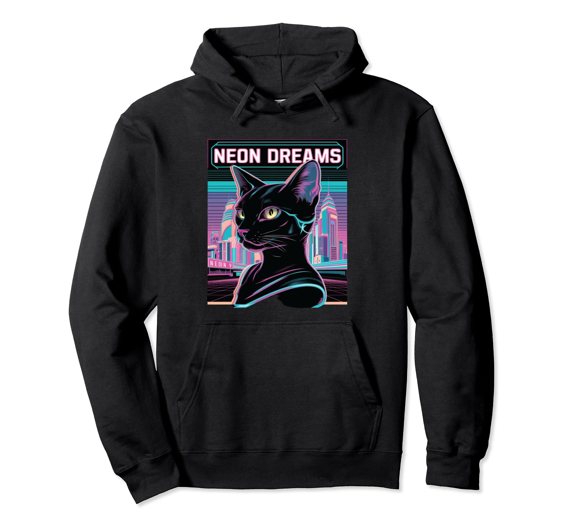 Vaporwave Cat Aesthetic Synthwave Cat Hoodie - Unique Graphic Unisex - T-Shirt, Sweatshirt, Hoodie