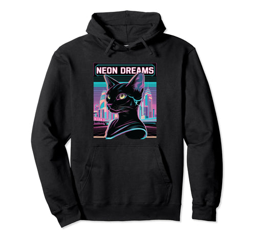 Vaporwave Cat Aesthetic Synthwave Cat Hoodie - Unique Graphic Unisex - T-Shirt, Sweatshirt, Hoodie