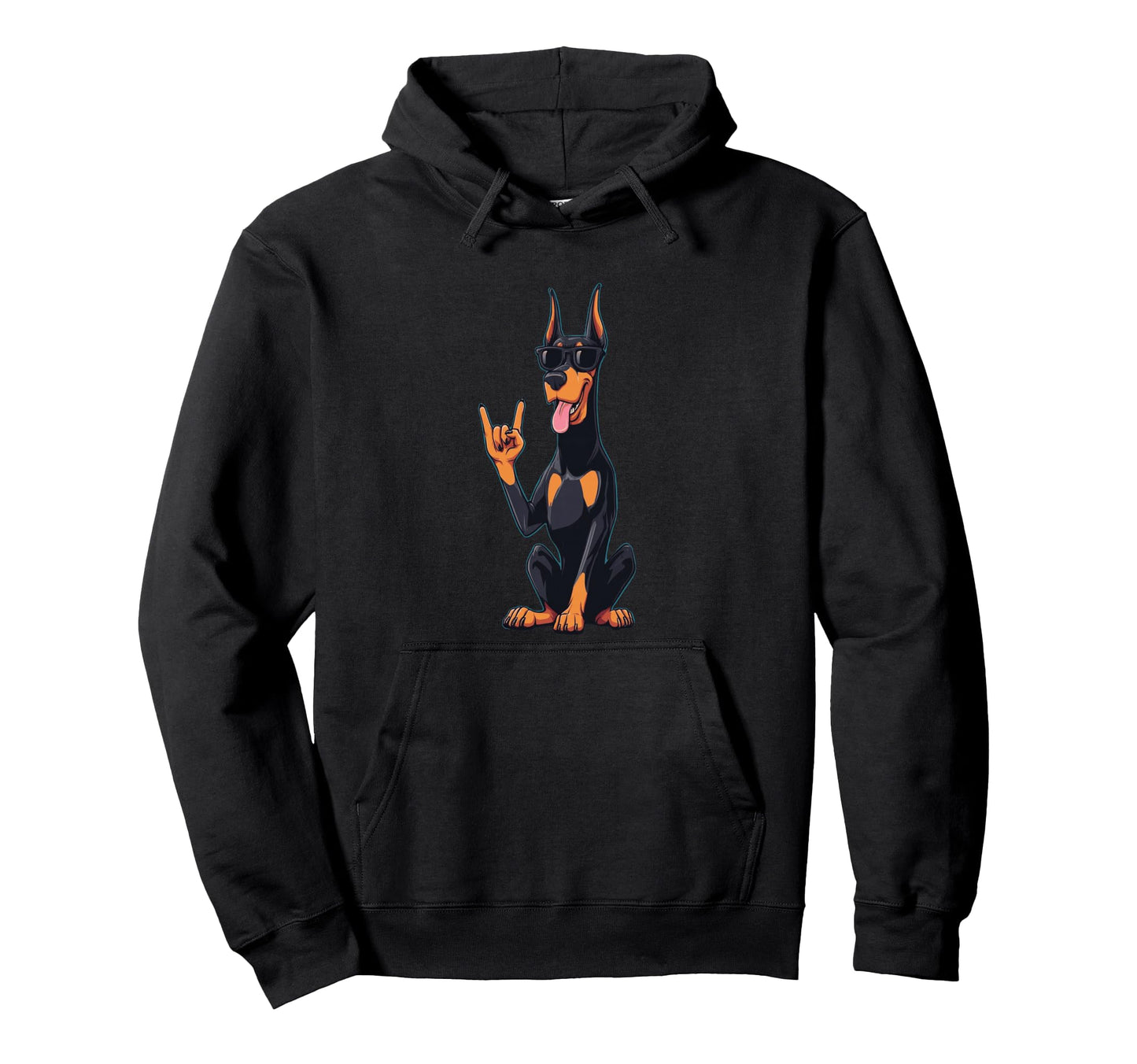 Doberman Pinscher Rock Hand Sign Hoodie - Fun Novelty Design for Adults - T-Shirt, Sweatshirt, Hoodie
