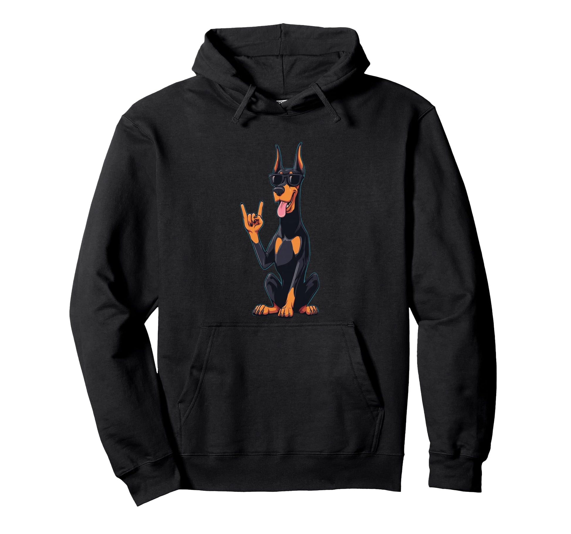 Doberman Pinscher Rock Hand Sign Hoodie - Fun Novelty Design for Adults - T-Shirt, Sweatshirt, Hoodie