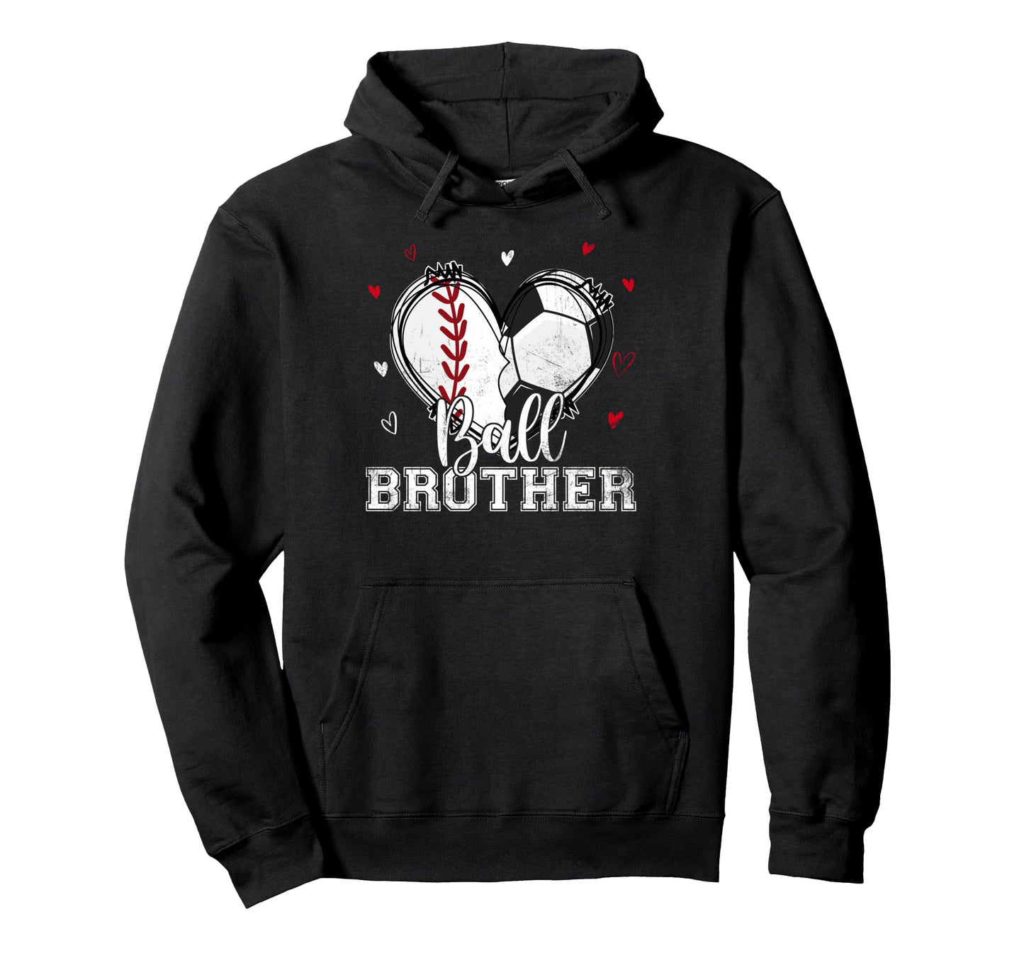 Ball Brother Baseball Soccer Heart Hoodie - Novelty Apparel for Adults - T-Shirt, Sweatshirt, Hoodie
