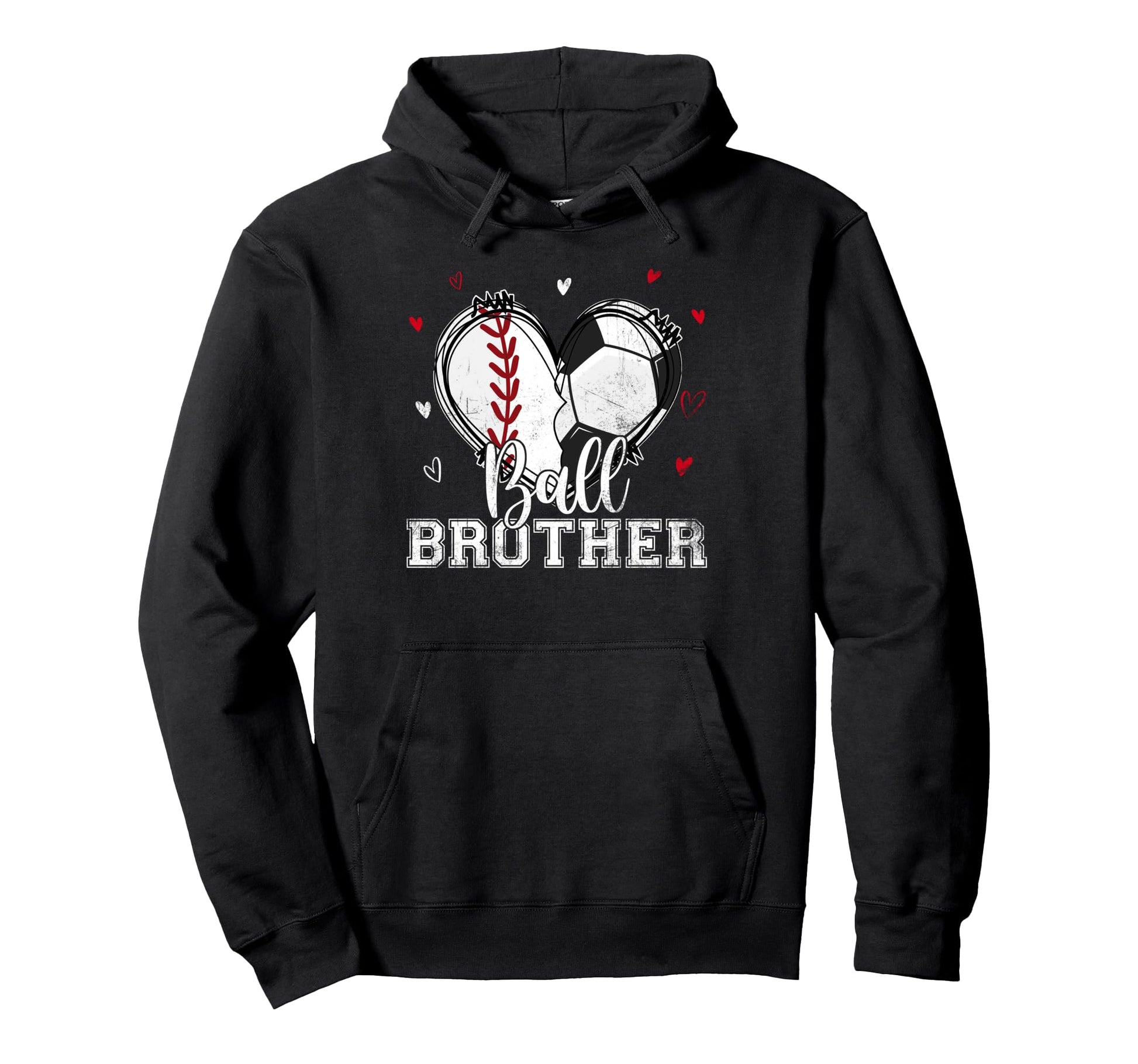 Ball Brother Baseball Soccer Heart Hoodie - Novelty Apparel for Adults - T-Shirt, Sweatshirt, Hoodie