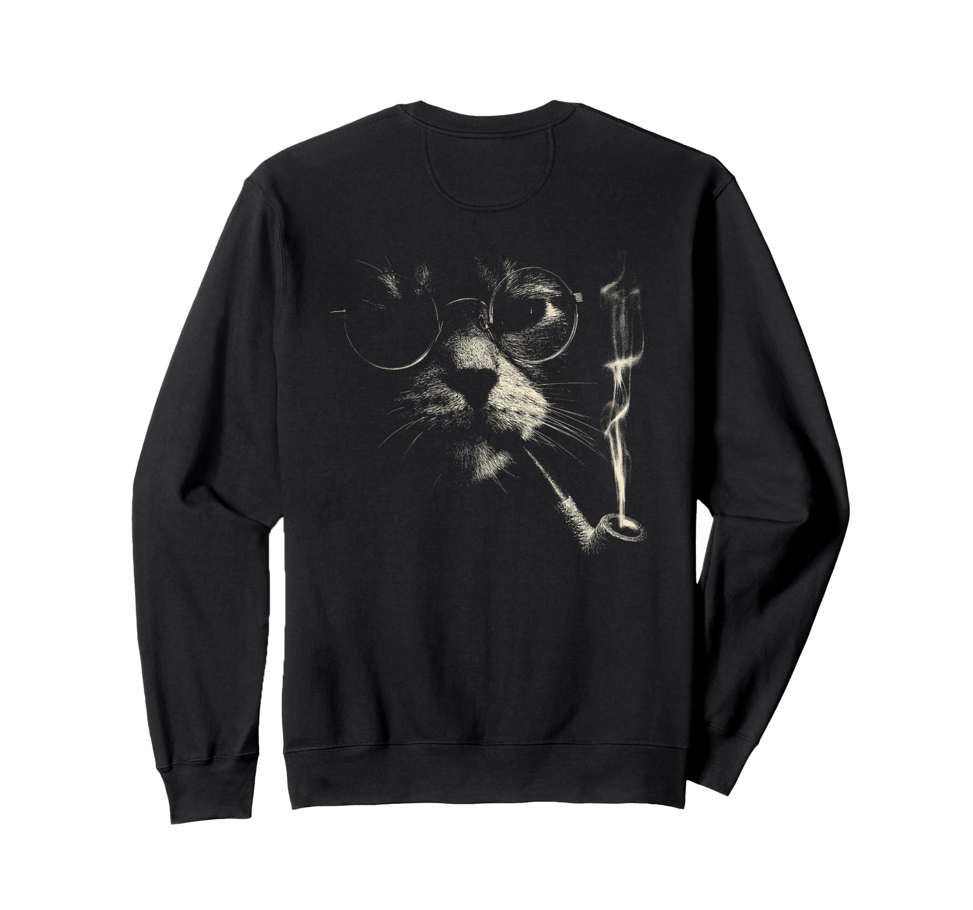 Cat Smoking Pipe Glasses Meme Sweatshirt - Custom Art Print for Adults - T-Shirt, Sweatshirt, Hoodie