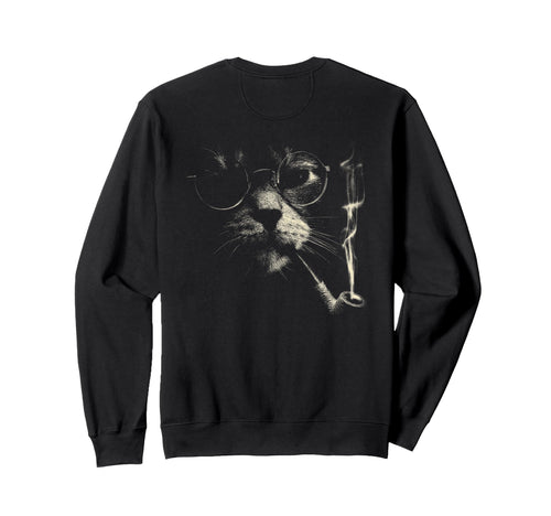Cat Smoking Pipe Glasses Meme Sweatshirt - Custom Art Print for Adults - T-Shirt, Sweatshirt, Hoodie