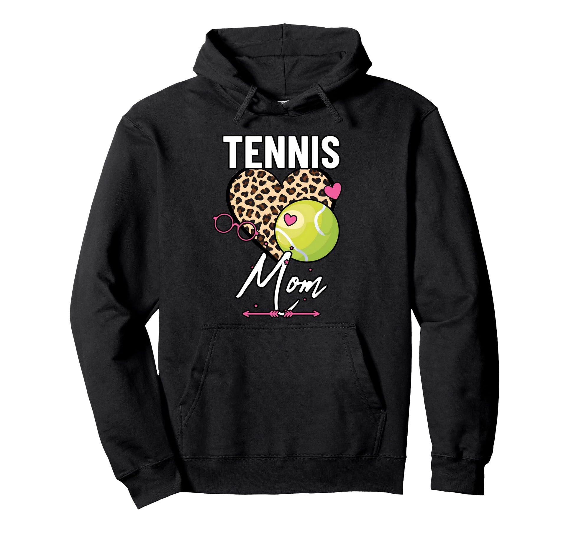 Tennis Mom Leopard Heart Game Day Lover Hoodie - Graphic Print Men Women - T-Shirt, Sweatshirt, Hoodie