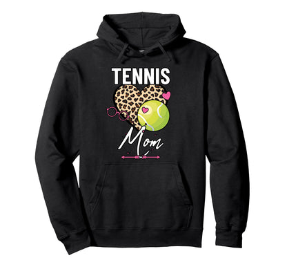 Tennis Mom Leopard Heart Game Day Lover Hoodie - Graphic Print Men Women - T-Shirt, Sweatshirt, Hoodie
