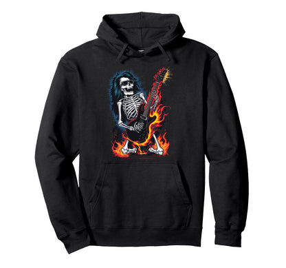 Skeleton Playing Guitar Rock And Roll Band Hoodie - Minimalist Print Unisex - T-Shirt, Sweatshirt, Hoodie