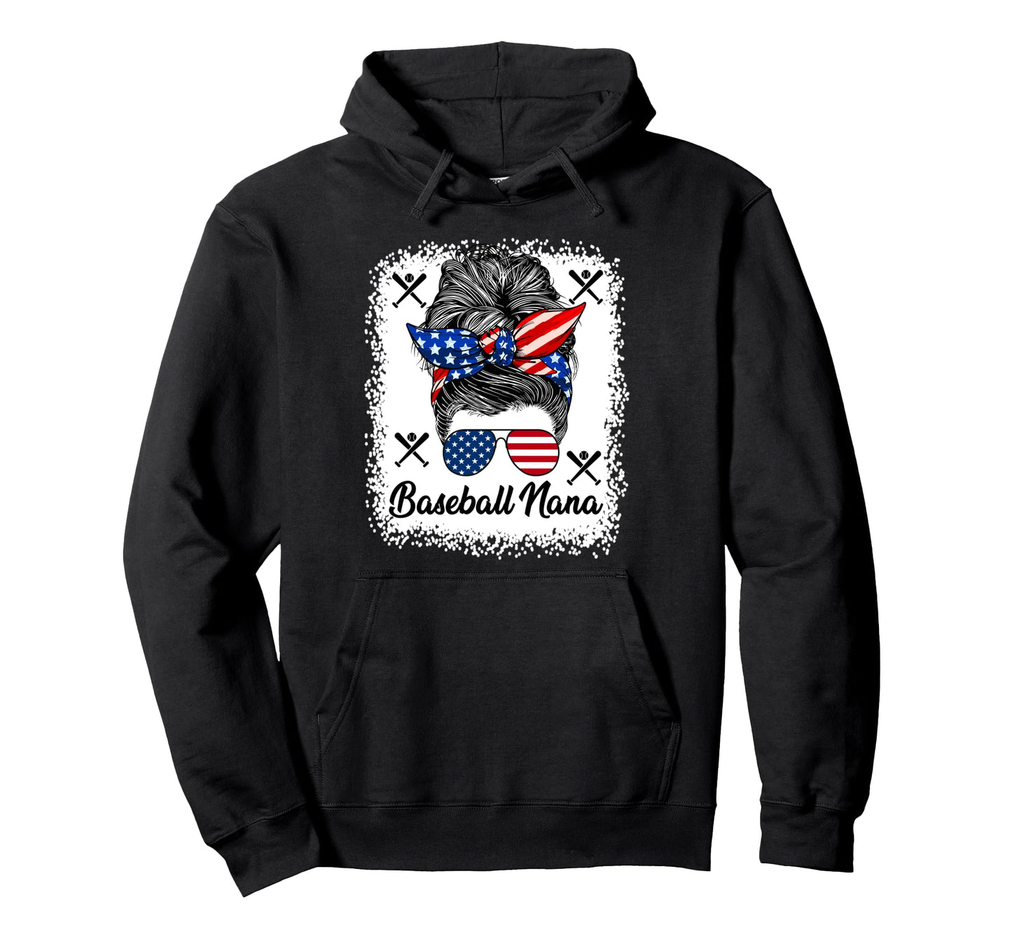 Baseball Nana Messy Bun Usa Flag Glasses Hoodie - Graphic Print Men Women - T-Shirt, Sweatshirt, Hoodie