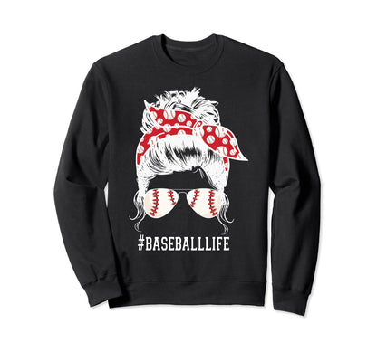 Baseball Mom Life Softball Messy Sweatshirt - Novelty Apparel for Adults - T-Shirt, Sweatshirt, Hoodie