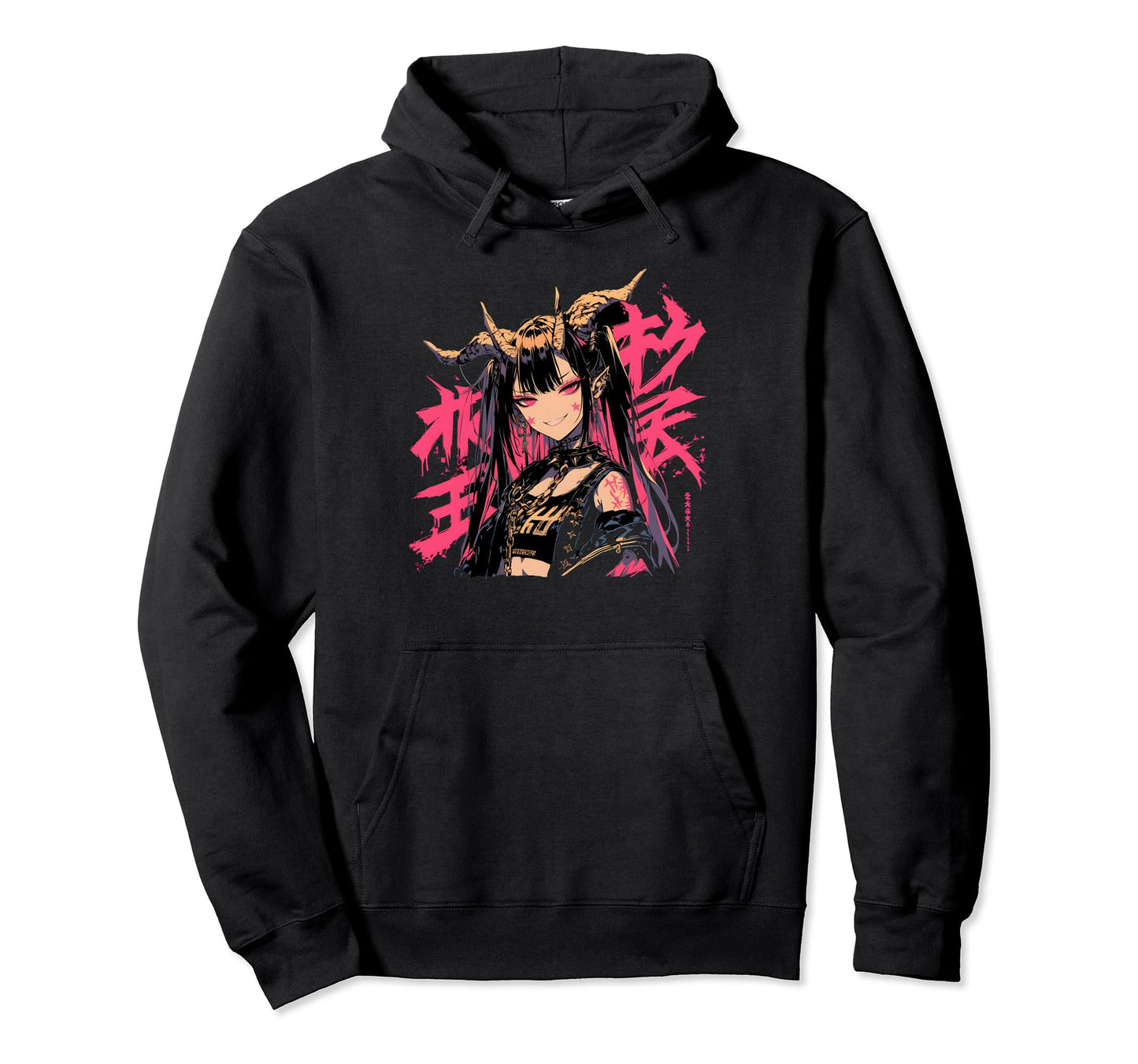 Goth Grunge Demon Anime Waifu Horror Hoodie - Minimalist Print Men Women - T-Shirt, Sweatshirt, Hoodie
