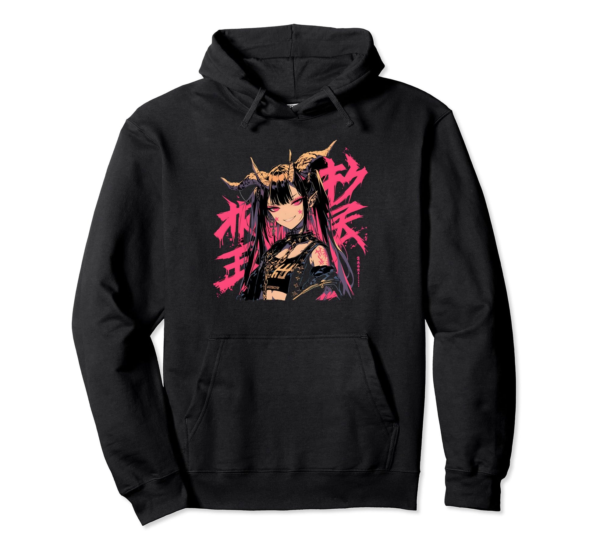 Goth Grunge Demon Anime Waifu Horror Hoodie - Minimalist Print Men Women - T-Shirt, Sweatshirt, Hoodie