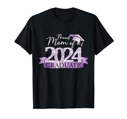 Purple Black Proud Mom 2024 Graduate T-Shirt - Casual Everyday Wear Unisex - T-Shirt, Sweatshirt, Hoodie