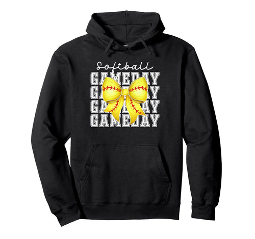 Softball Game Day Mom Coquette Bow Hoodie - Streetwear Style for Adults - T-Shirt, Sweatshirt, Hoodie
