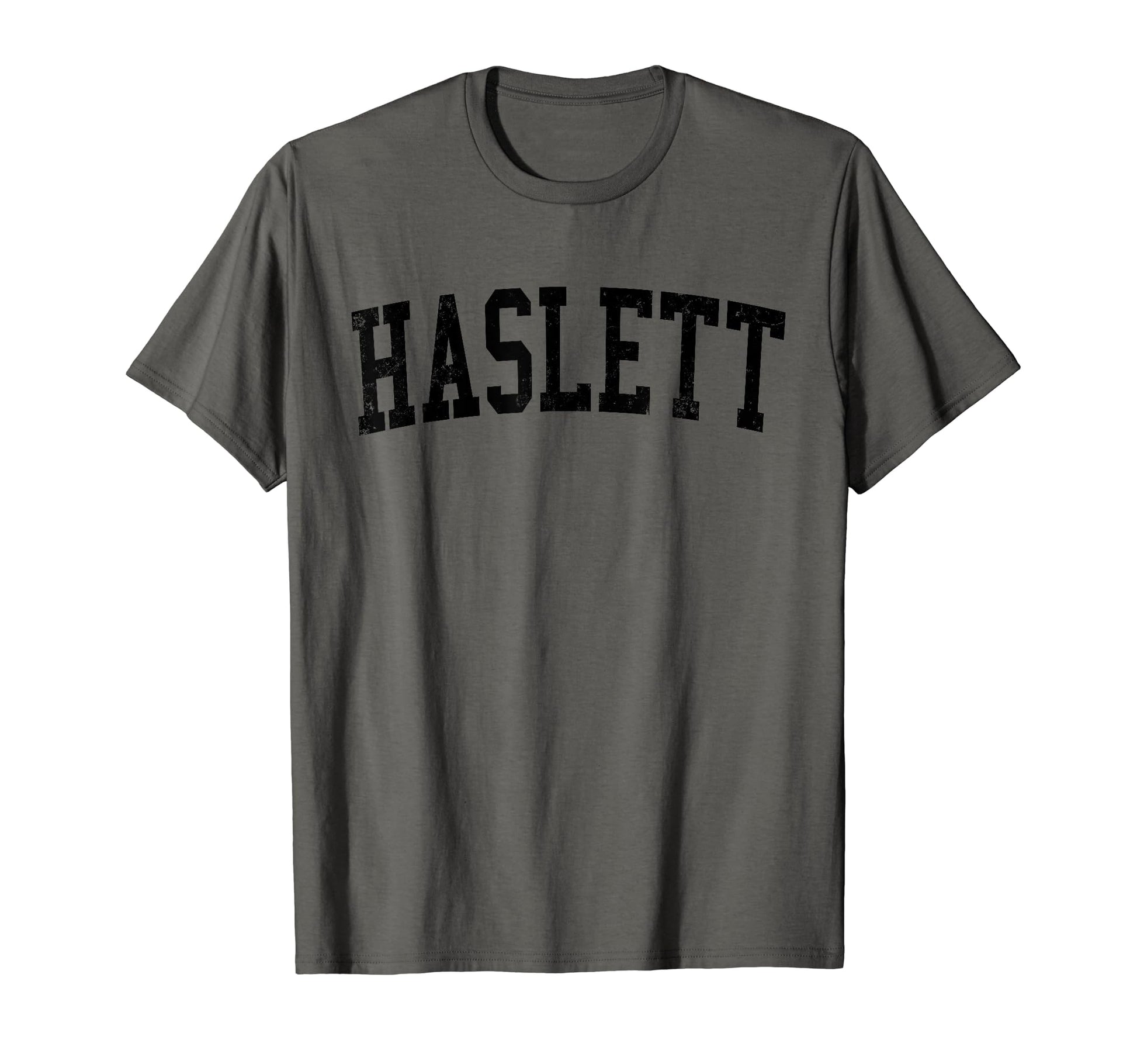 Haslett Mi Distressed Black Varsity T-Shirt - Trendy Graphic for Adults - T-Shirt, Sweatshirt, Hoodie