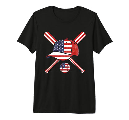 Baseball American Flag Lax Cap Bat T-Shirt - Aesthetic Graphic Unisex - T-Shirt, Sweatshirt, Hoodie