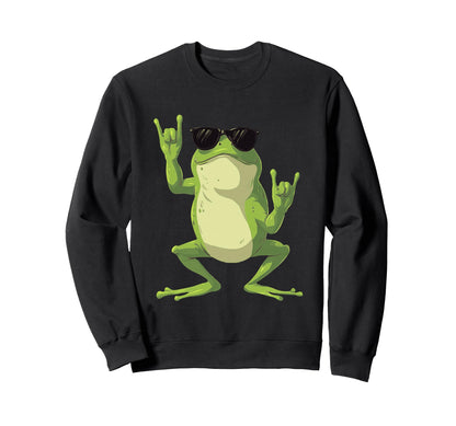 Frog Double Rock Hand Signs Punk Sweatshirt - Unique Graphic for Adults - T-Shirt, Sweatshirt, Hoodie