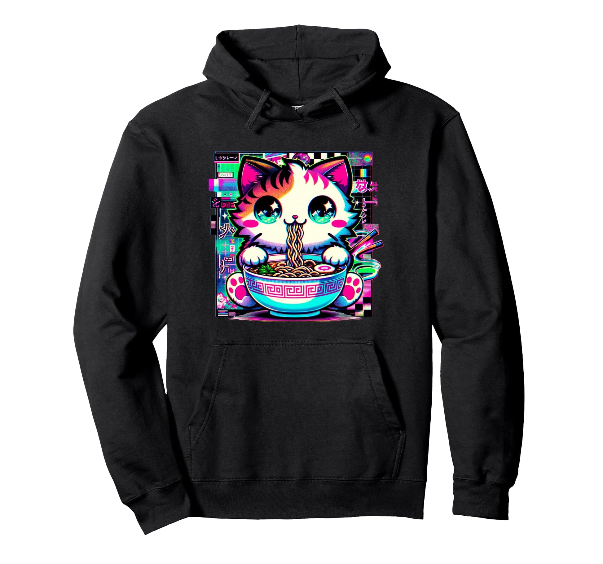 Vaporwave Japanese Glitch Art Anime Hoodie - Graphic Print for Adults - T-Shirt, Sweatshirt, Hoodie