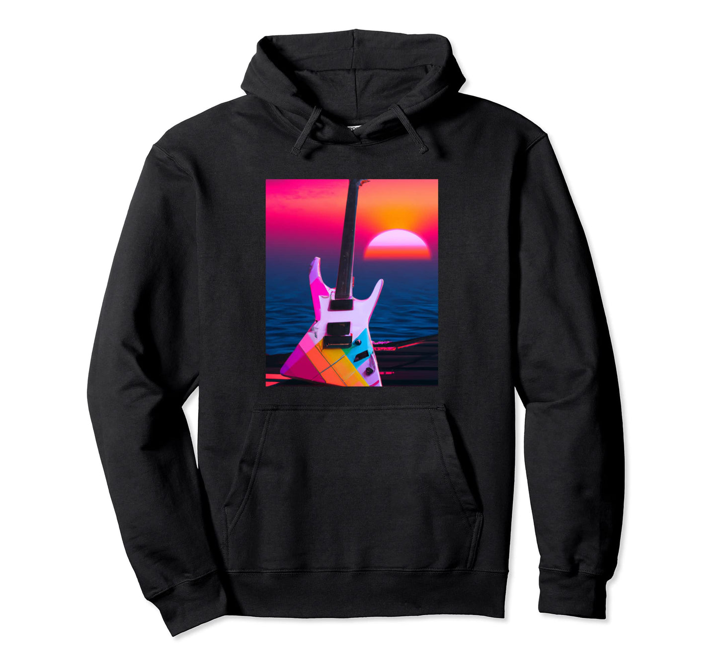 Vaporwave Guitar Synthwave Sunset E Hoodie - Fun Novelty Design Unisex - T-Shirt, Sweatshirt, Hoodie