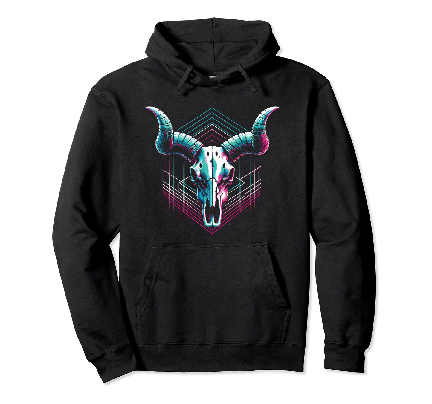 Longhorn Cow Skull Vaporwave Cattle Hoodie - Novelty Apparel for Adults - T-Shirt, Sweatshirt, Hoodie