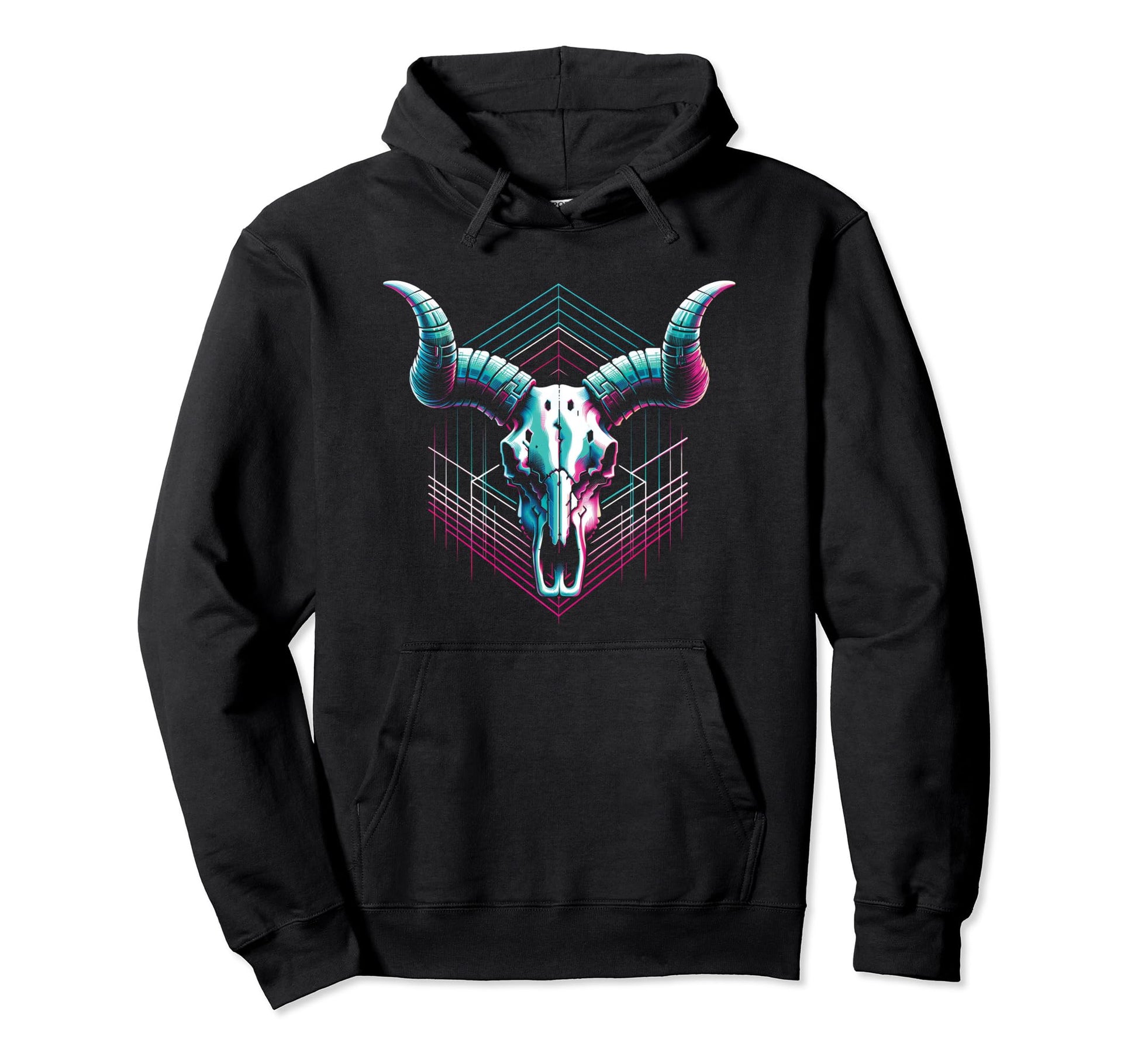 Longhorn Cow Skull Vaporwave Cattle Hoodie - Novelty Apparel for Adults - T-Shirt, Sweatshirt, Hoodie