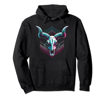 Longhorn Cow Skull Vaporwave Cattle Hoodie - Novelty Apparel for Adults - T-Shirt, Sweatshirt, Hoodie