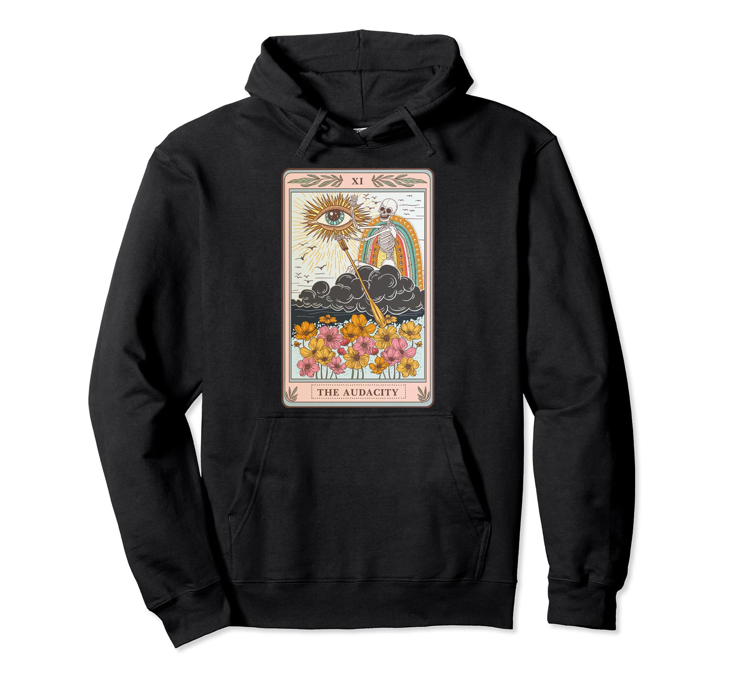 Skeleton Riding Cloud Audacity Tarot Hoodie - Minimalist Print for Adults - T-Shirt, Sweatshirt, Hoodie