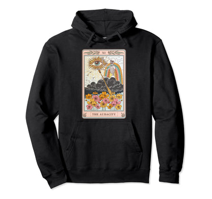 Skeleton Riding Cloud Audacity Tarot Hoodie - Minimalist Print for Adults - T-Shirt, Sweatshirt, Hoodie