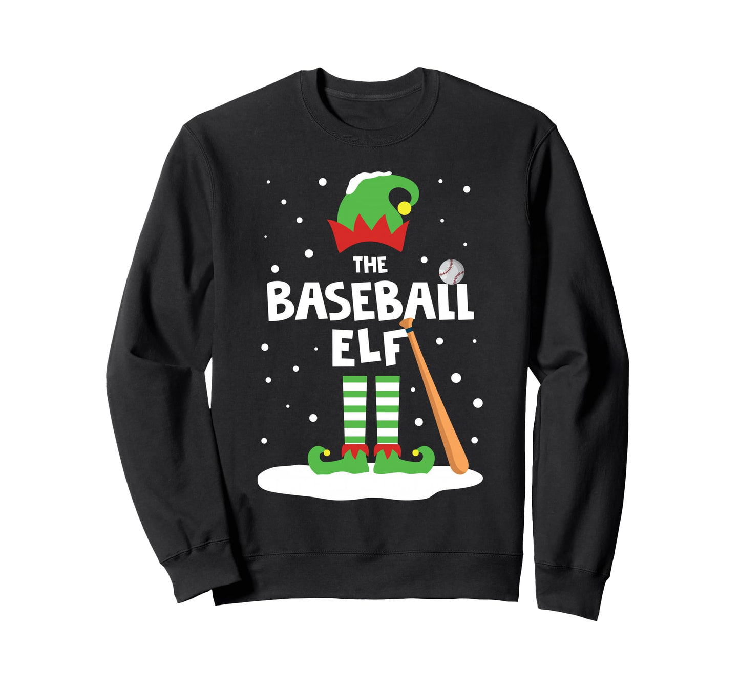 Snowy Baseball Elf Matching Family Sweatshirt - Graphic Print Men Women - T-Shirt, Sweatshirt, Hoodie