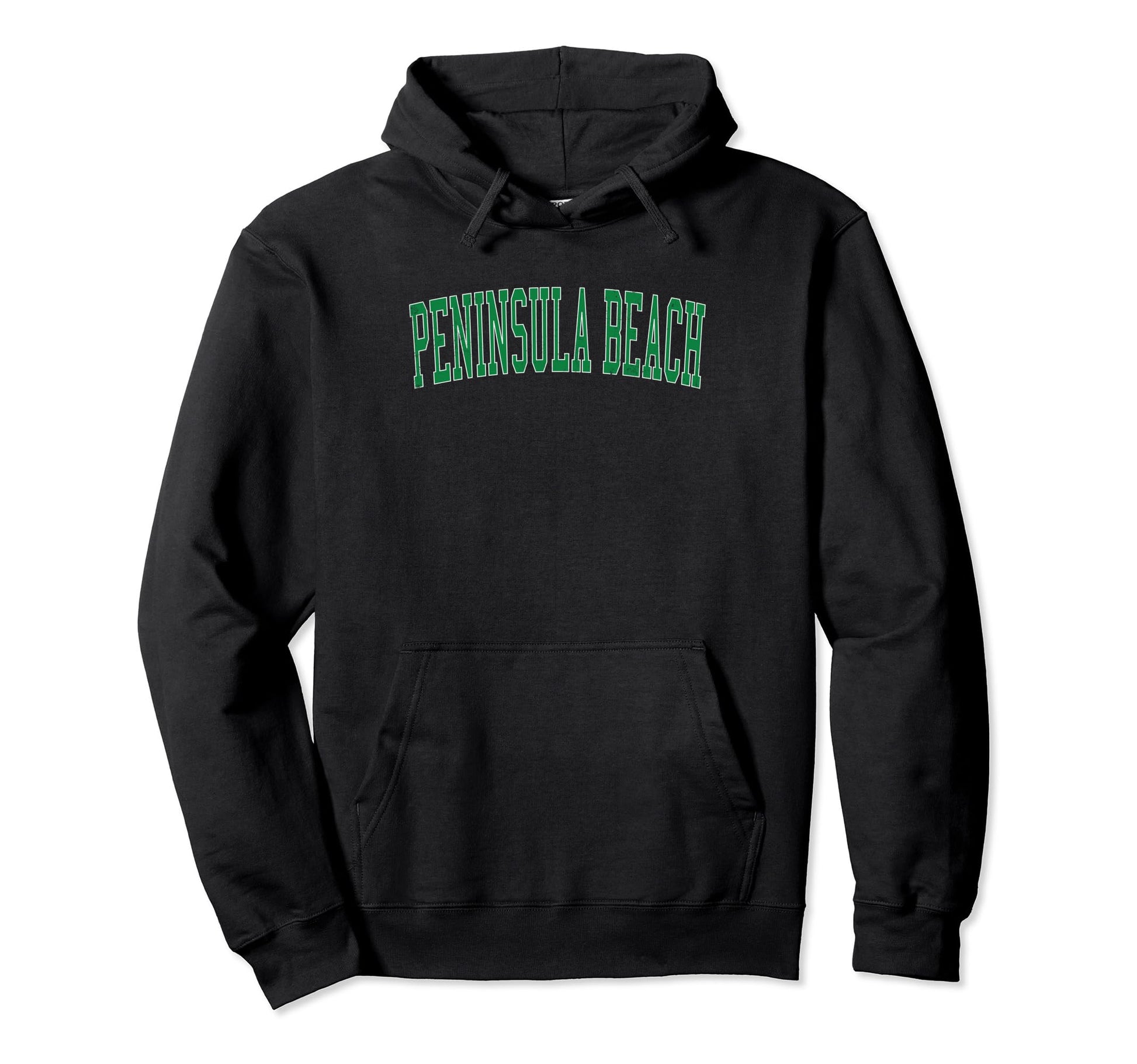 Peninsula Beach Distressed Green Varsity Hoodie - Trendy Graphic Unisex - T-Shirt, Sweatshirt, Hoodie