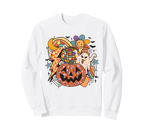 Halloween Ghost Disco Pumpkin Daisy Sweatshirt - Graphic Print Men Women - T-Shirt, Sweatshirt, Hoodie