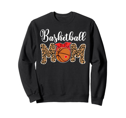 Basketball Mom Leopard Messy Bun Sweatshirt - Unique Graphic Men Women - T-Shirt, Sweatshirt, Hoodie