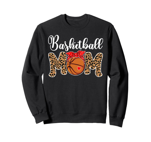 Basketball Mom Leopard Messy Bun Sweatshirt - Unique Graphic Men Women - T-Shirt, Sweatshirt, Hoodie