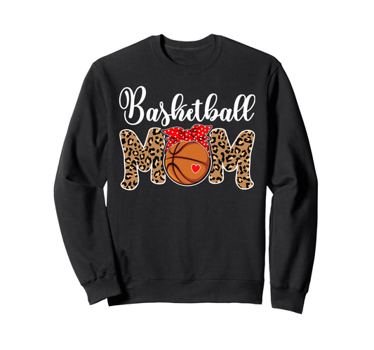 Basketball Mom Leopard Messy Bun Sweatshirt - Unique Graphic Men Women - T-Shirt, Sweatshirt, Hoodie