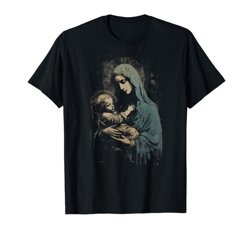 Mary Jesus Distressed 90S Goth Grunge T-Shirt - Custom Art Print Unisex - T-Shirt, Sweatshirt, Hoodie