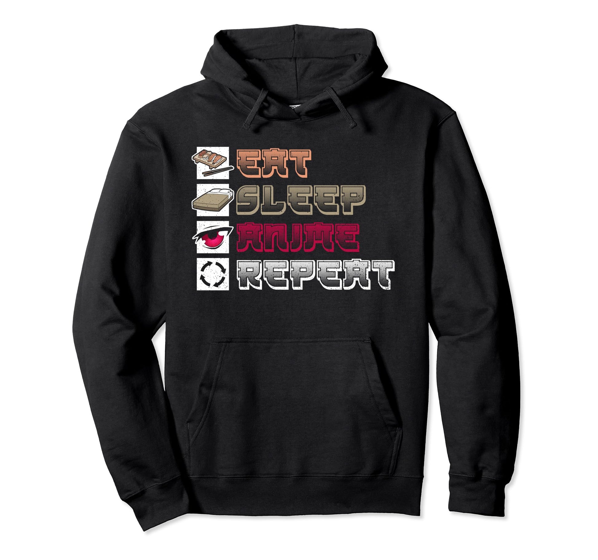 Eat Sleep Anime Repeat Aesthetic Anime Hoodie - Unique Graphic Unisex - T-Shirt, Sweatshirt, Hoodie