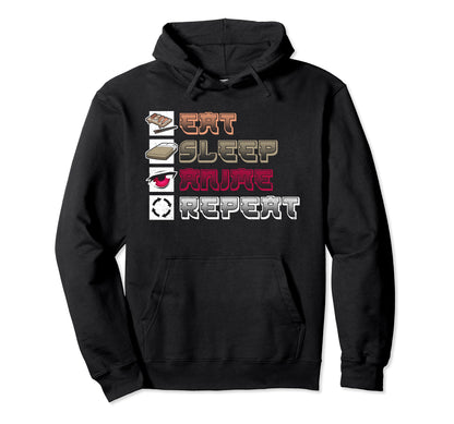 Eat Sleep Anime Repeat Aesthetic Anime Hoodie - Unique Graphic Unisex - T-Shirt, Sweatshirt, Hoodie