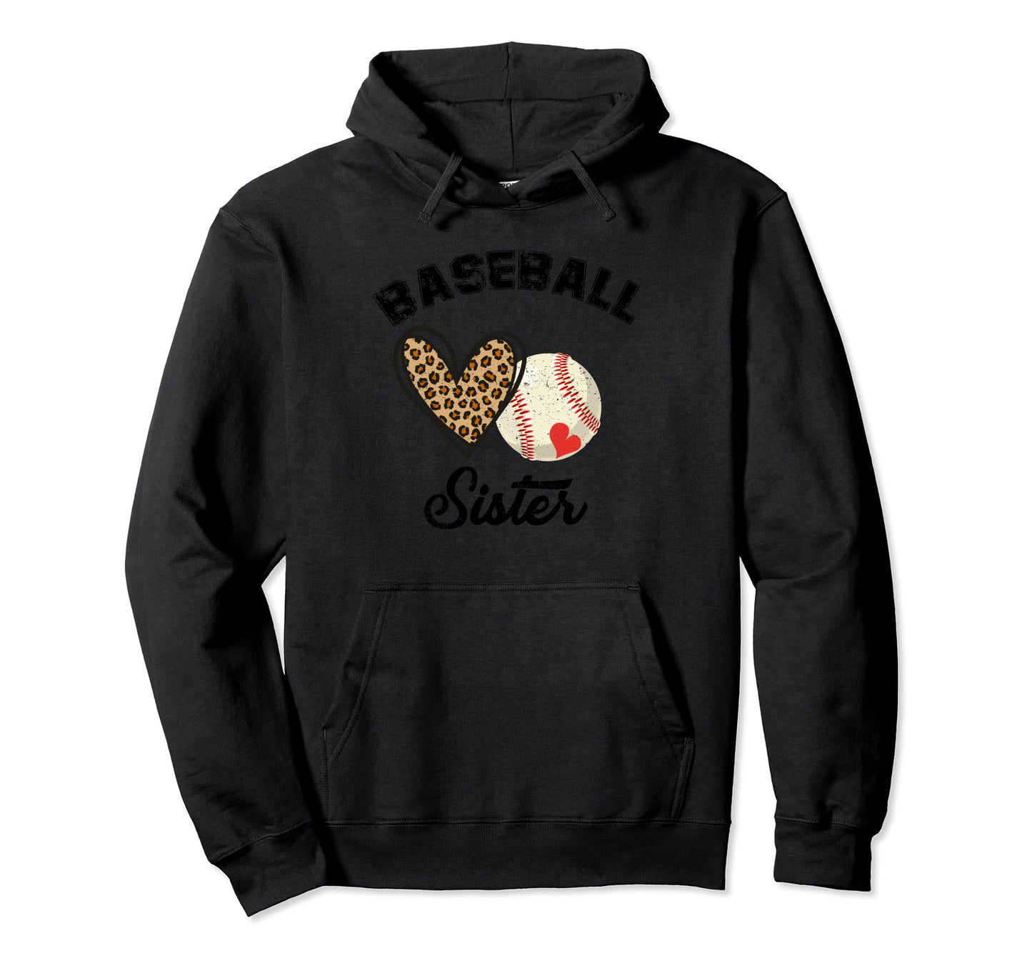 Baseball Sister Leopard Heart Mothers Hoodie - Graphic Print for Adults - T-Shirt, Sweatshirt, Hoodie