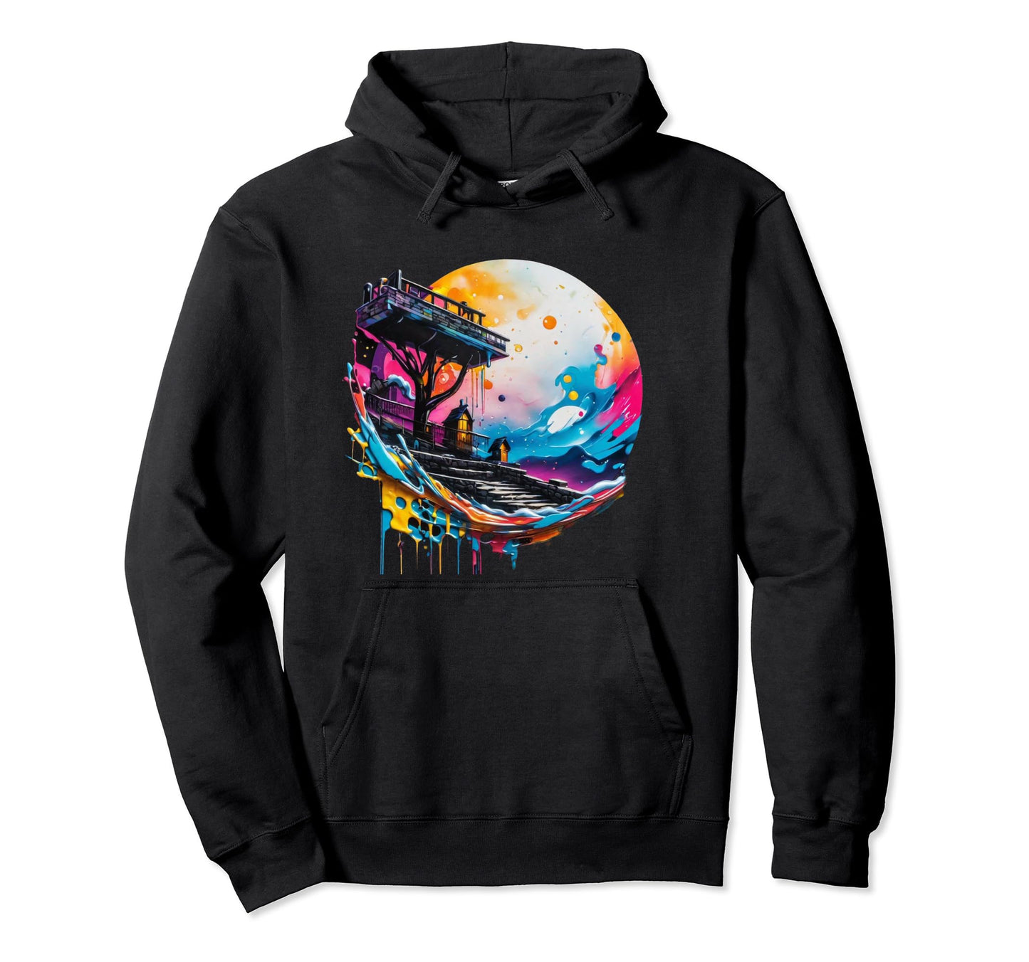 Cityscape Graffiti Rainbow Rave Hoodie - Casual Everyday Wear Men Women - T-Shirt, Sweatshirt, Hoodie