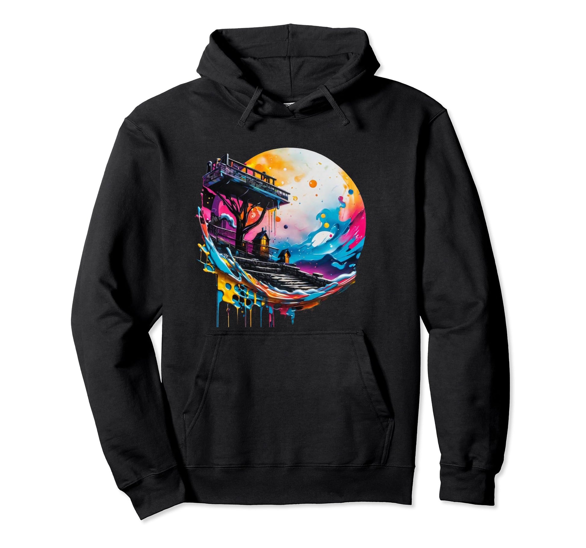 Cityscape Graffiti Rainbow Rave Hoodie - Casual Everyday Wear Men Women - T-Shirt, Sweatshirt, Hoodie
