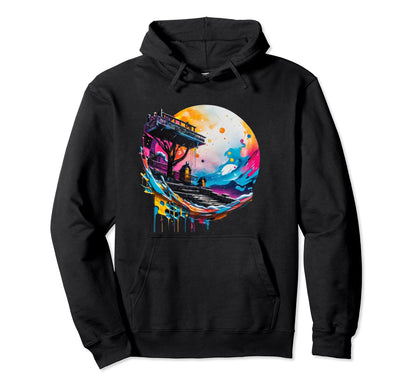 Cityscape Graffiti Rainbow Rave Hoodie - Casual Everyday Wear Men Women - T-Shirt, Sweatshirt, Hoodie