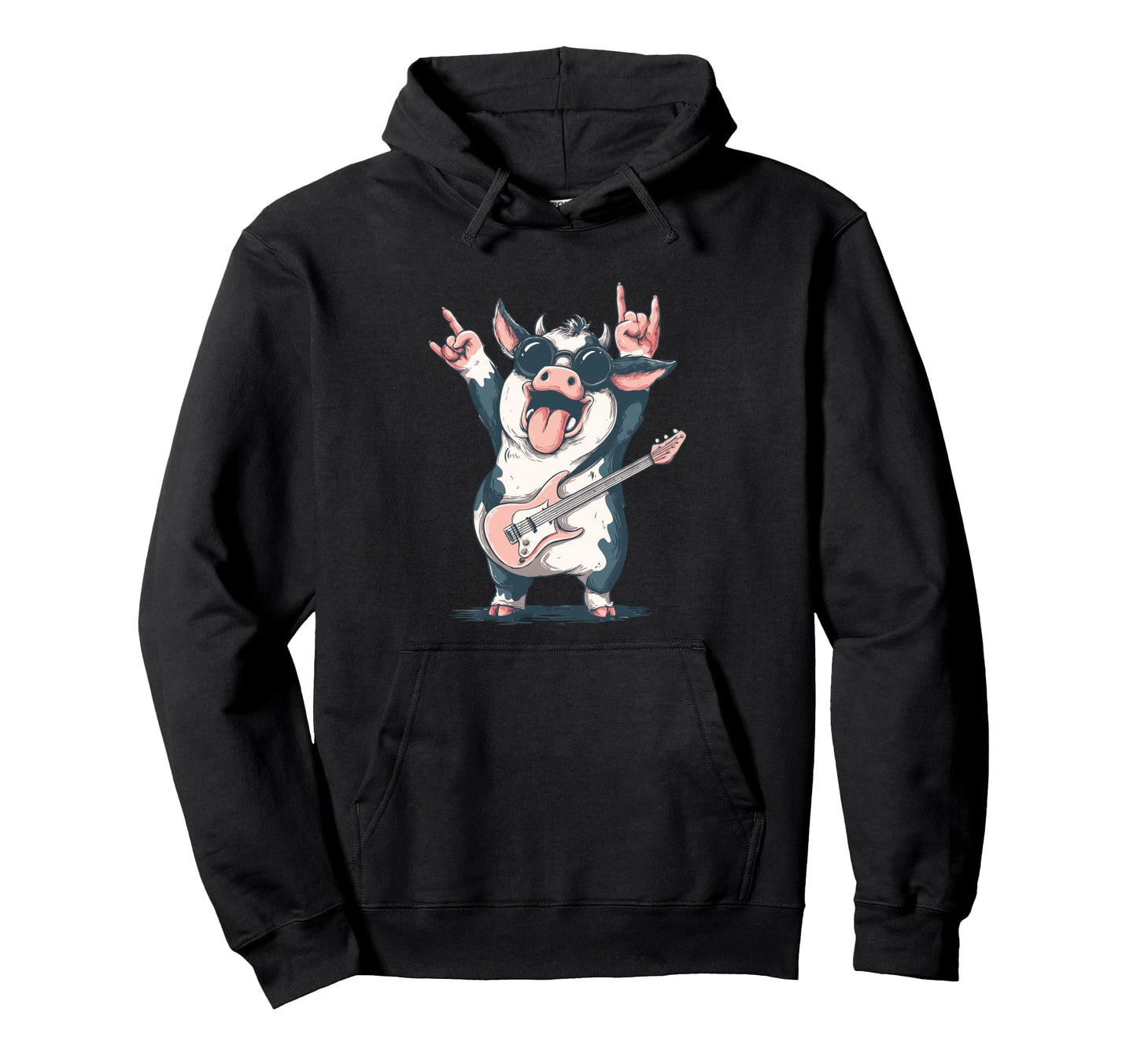 Funny Cow Cartoon Animal Music Hoodie - Graphic Print Unisex - T-Shirt, Sweatshirt, Hoodie