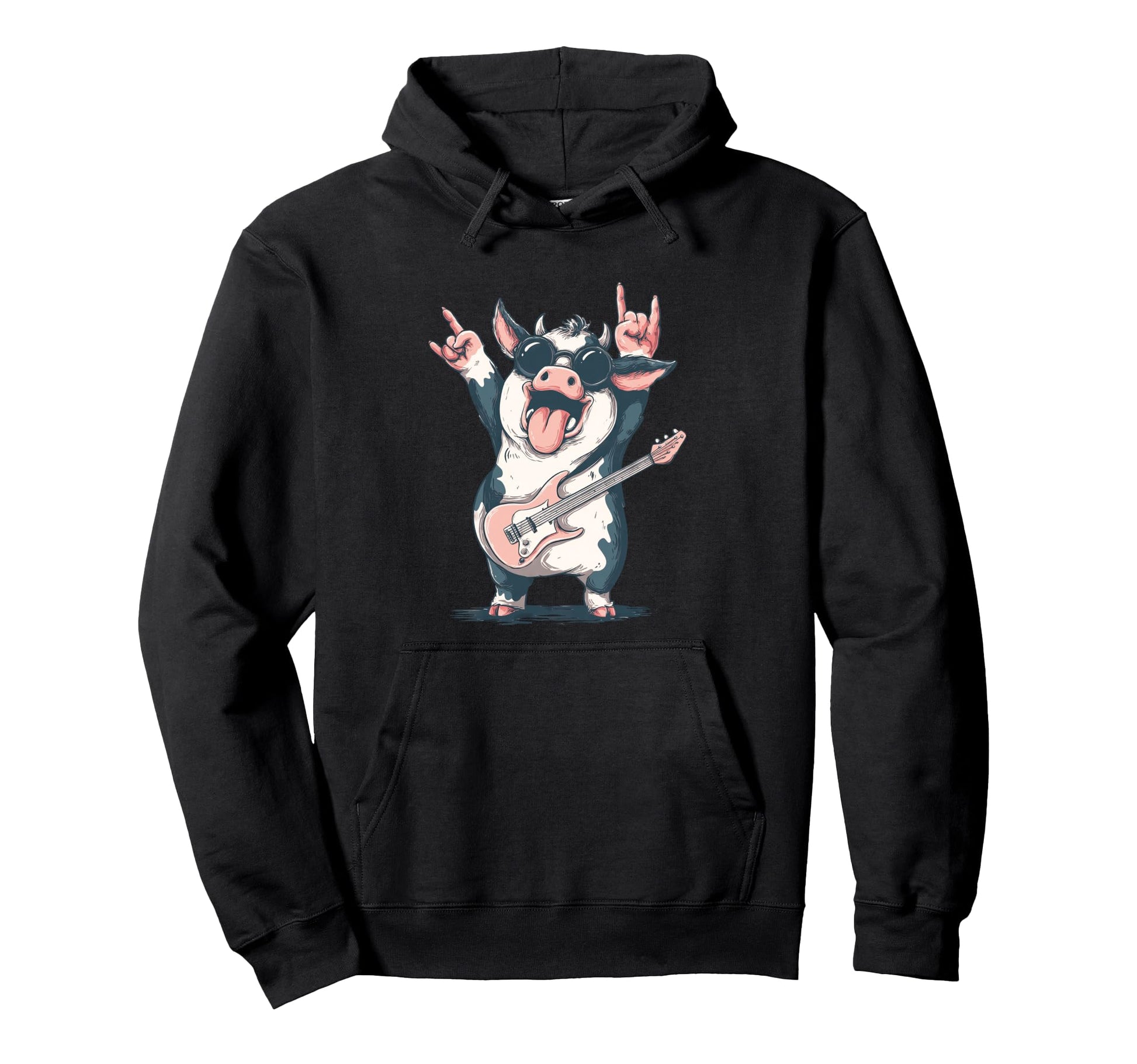 Funny Cow Cartoon Animal Music Hoodie - Graphic Print Unisex - T-Shirt, Sweatshirt, Hoodie